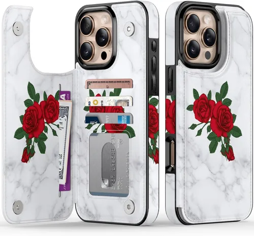 Vista 349 de LETO para iPhone 15 Pro Funda tipo cartera - Tapa tipo folio con patada - Diseños de moda - Tarjetero - Funda protectora para mujeres y niñas - 6.1