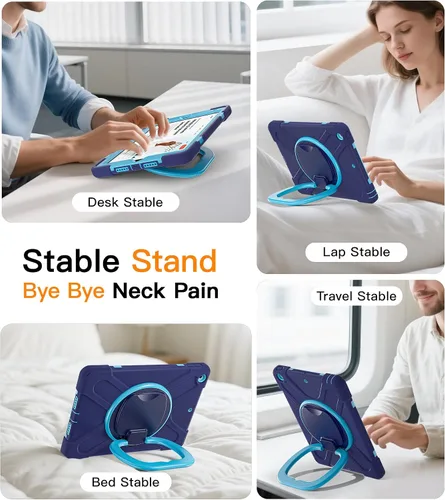 Vista 5 de BATYUE Funda para iPad de 9ª/8ª/7ª generación (funda resistente para iPad de 10.2 pulgadas 2021/2020/2019) con protector de pantalla, soporte