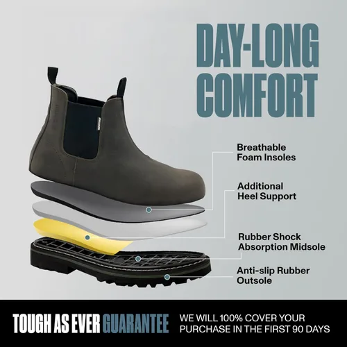 Vista 2 de EVER BOOTS Botas impermeables con punta de acero para hombre, con cierre de deslizamiento y de tira para hombre, color marrón oscuro