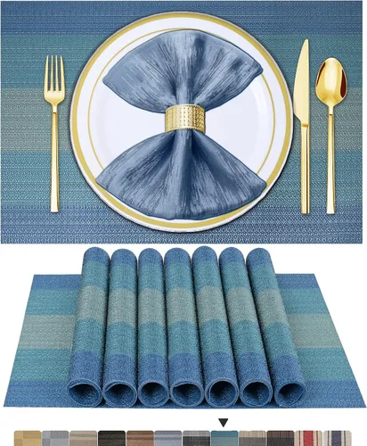 Vista 24 de BETEAM Juego de 4 manteles individuales de vinilo tejido para mesa de comedor, lavables, lavables, manteles individuales de cocina, duraderos