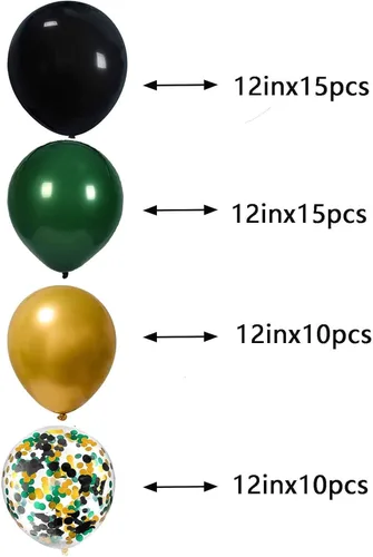 Vista 2 de We Moment Globos negros de 12 pulgadas color verde oscuro y dorado metálico cromado con globos de confeti, para baby shower, decoración de fiesta