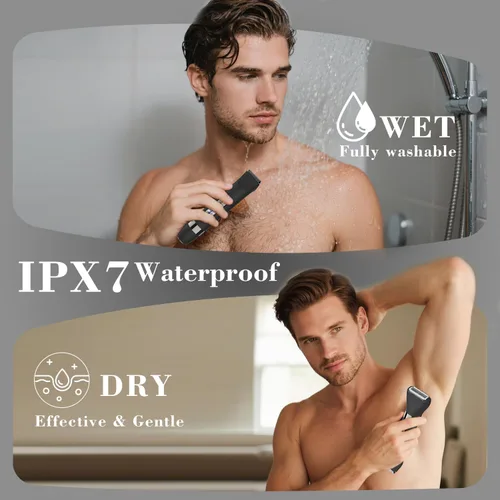 Vista 4 de Hatteker Recortadora de pelo corporal multifuncional 4 en 1 para hombres, IPX7 impermeable para ingle y cuerpo, afeitadora eléctrica recargable