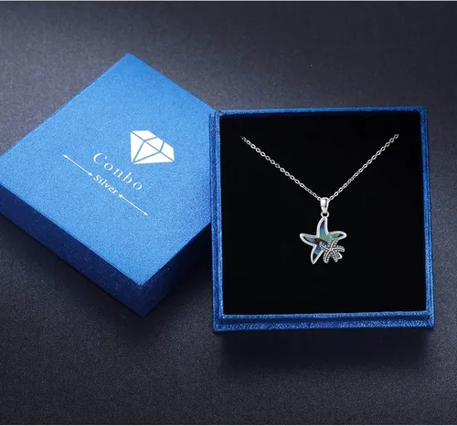 Vista 7 de ConBo Collar con dije de estrella de mar de océano para mujer, collar con colgante de estrella de mar de concha de abulón S925, collar de plata