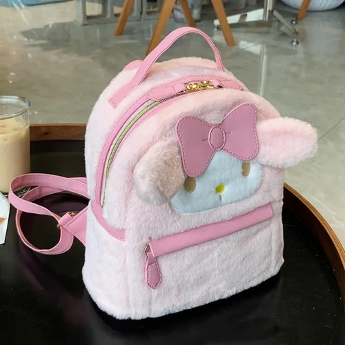 Vista 4 de XFKK Bolsa de peluche de dibujos animados, mochila escolar para mujeres y niñas, mochila de regalo (blanco), talla única, Rosado, Viajar