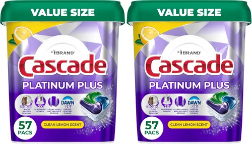 Vista 13 de Cascade Platinum Plus Cápsulas para lavavajillas, detergente para lavavajillas, jabón detergente para platos, limón, 47