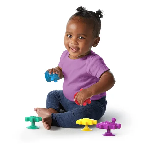Vista 5 de Baby Einstein Gears of Discovery - Juguetes sensoriales con ventosa para baño, juego en el suelo, viajes y más, 5 unidades, multicolor, sin BPA, más