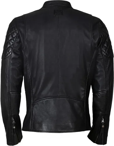 Vista 2 de Chaqueta de cuero negro para hombre, estilo Cafe Racer de piel de cordero real, con cremallera, chaqueta de motocicleta para hombre
