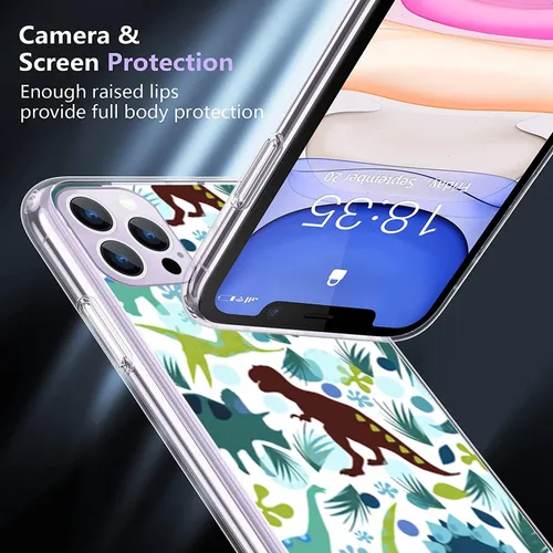 Vista 3 de Funda compatible con iPhone 14, divertida funda de dinosaurio de dibujos animados para iPhone, a prueba de golpes, funda protectora de TPU suave