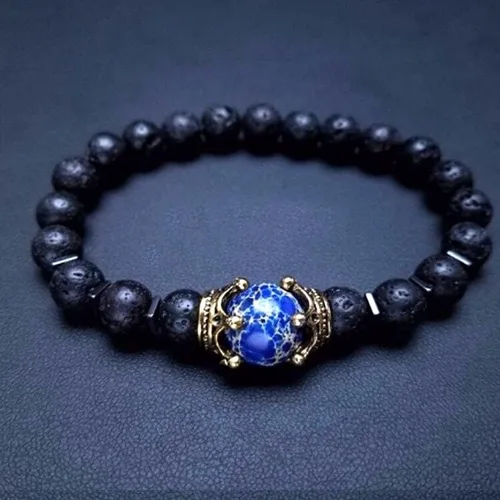 Vista 4 de Pulsera de lujo con cuentas de piedra natural de ojo de tigre para hombre, estilo 2