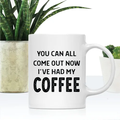 Vista 2 de Andaz Press Taza de café divertida de cerámica de 11 onzas – Come Out Now I've Had My Coffee Tazas de café divertidas para hombres y mujeres