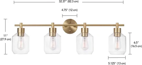 Vista 4 de Globe Electric 52083 Cannes - Lámpara de tocador de 4 luces, latón mate, pantallas de cristal opal, bombilla no incluida
