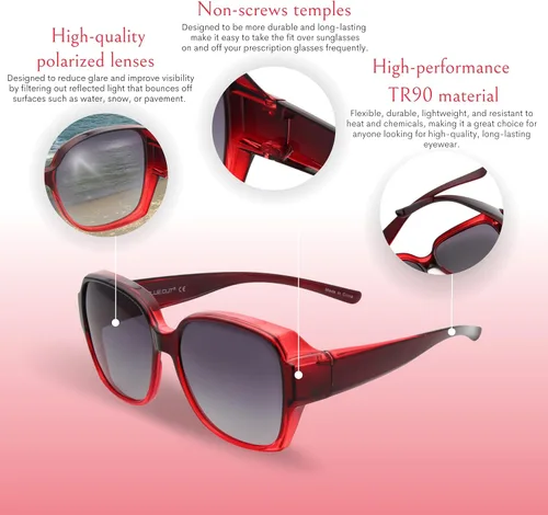 Vista 5 de BLUE CUT Gafas de sol polarizadas para mujer, con estilo protector solar con clip sobre gafas graduadas