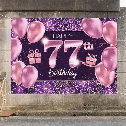 Vista 7 de pancarta grande rosa con texto en inglés “Happy Birthday
