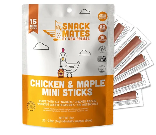 Vista 10 de New Primal Snack Mates Mini Chicken Stick Variety, tres sabores, 15