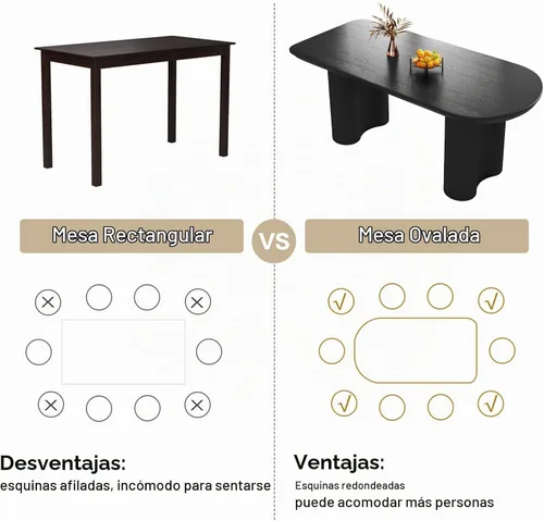 Vista 9 de Mesa de comedor negra de 63 pulgadas, una mesa rectangular de extremo redondeado con patas de diseño ondulado para cocina, comedor, oficina en casa