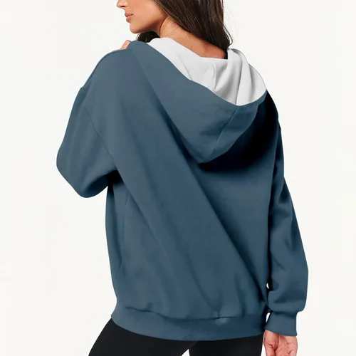Vista 4 de Sudadera con capucha y cremallera para mujer, manga larga, cordón ajustable, ajuste delgado, ligero, moderno, para otoño, con bolsillos, 2023
