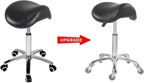 Vista 4 de Antlu Silla de Sillín para Clínica de Masaje, Spa, Salón, Corte, Silla Giratoria con Ruedas, Altura Ajustable (Negro)