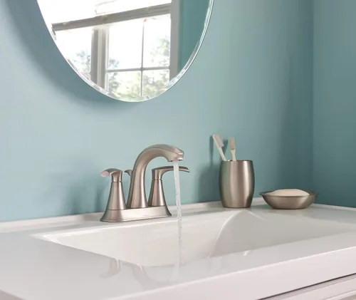 Vista 9 de Moen Graeden Spot Resist - Grifo de baño central de níquel cepillado de 2 manijas y 4 pulgadas