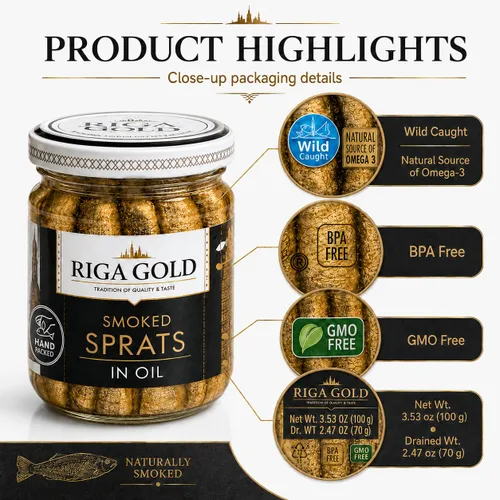 Vista 5 de Riga Gold Espadines ahumados en aceite de canola, capturados