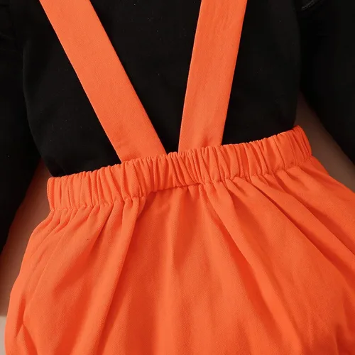 Vista 5 de Trajes de Halloween para niña recién nacida, sudadera de manga larga, color liso, overoles con peto, overoles de fantasma, diadema con lazo, ropa