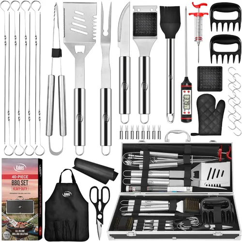 Vista 14 de Kaluns Accesorios para Barbacoa, Regalos para Papá para Navidad, Regalos para Barbacoa, Juego de Herramientas para Barbacoa de Acero Inoxidable