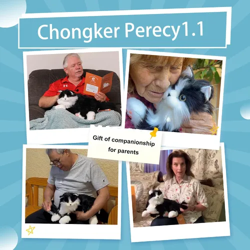 Vista 9 de Chongker - Robot interactivo compañero para mascotas, animales de peluche con peso hechos a mano, juguete de peluche con respuesta de voz, latido
