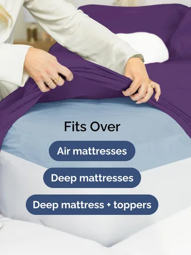 Vista 64 de Extra Deep Twin XL Sheet Set - 3 Piece College Dorm Room - White 01-Blanco