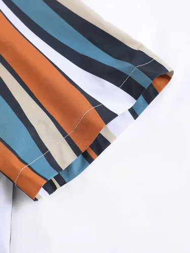 Vista 4 de OYOANGLE Conjunto de 2 piezas para hombre, camisa con botones y pantalones cortos con cordón en la cintura