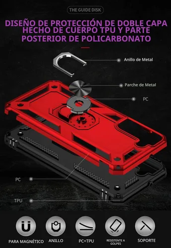 Vista 6 de Funda para Samsung Galaxy S22, Galaxy S22, con protector de pantalla, [grado militar] de 16 pies, con soporte magnético, funda protectora para Rojo