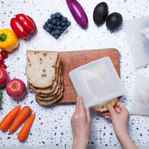 Vista 5 de Winrock Bolsa de almacenamiento de alimentos de silicona reutilizable, para microondas, horno, nevera, congelador y recipientes sellados