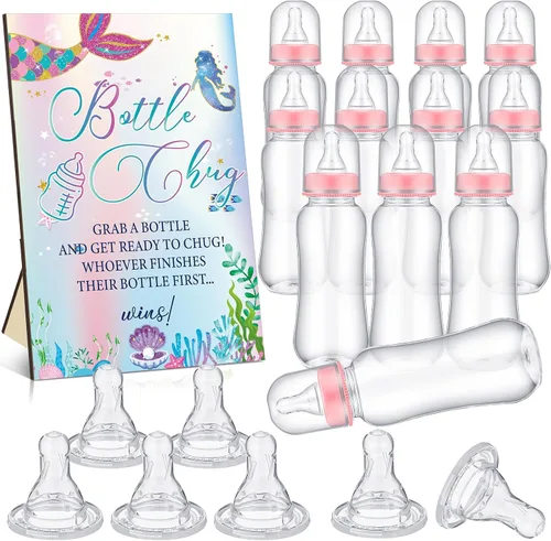 Vista 30 de TrelaCo Safari Cool Baby Shower Games Bottle Chug Sign Wooden Jungle Animals Set de regalo para revelación de género suministros de fiesta y 12