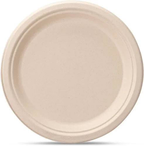 Vista 2 de GUSTO Platos de papel kraft resistentes de 9 pulgadas – [caja de 500], platos de caña de azúcar desechables 100% compostables y biodegradables
