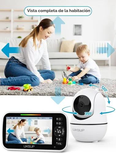 Vista 3 de UKSUP SM663V2 Monitor de bebé con 2 cámaras, monitor de video de 5 pulgadas con giro e inclinación remotos, zoom 2X, visión nocturna automática