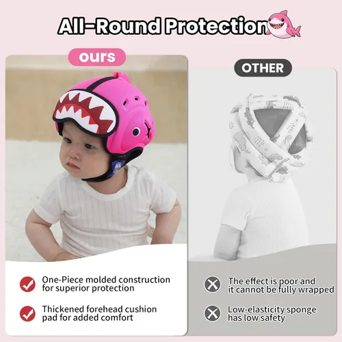Vista 6 de Mambobaby - Casco protector de cabeza de bebé para gatear, caminar, casco de seguridad, acolchado extra grueso para la frente profunda, ultraligero