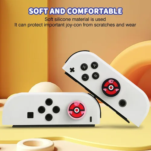 Vista 4 de DLseego PK Balls - 4 tapas de agarre para el pulgar regular NS SwitchSwitch LiteSwitch OLED, Pika Joy Con controlador de joystick cubierta