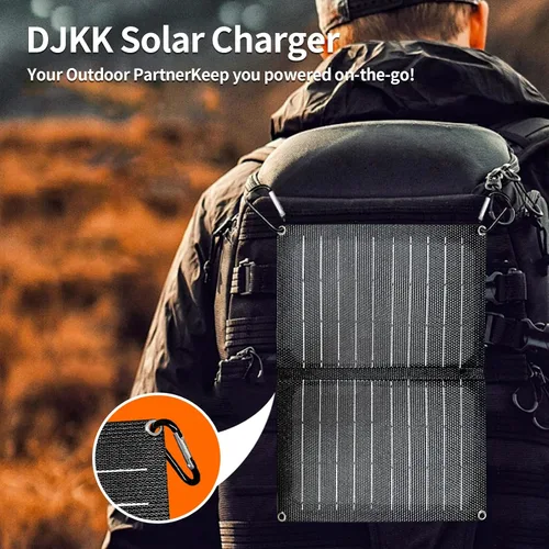 Vista 6 de Panel solar plegable de 10W, cargador solar portátil con salidas USB duales, eficiencia de conversión del 25% alta, paneles solares, controlador