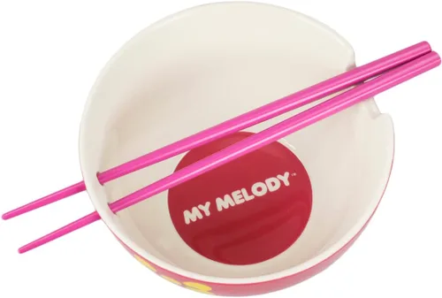 Vista 5 de Bioworld My Melody Character Face - Tazón de ramen con palillos (20 onzas), Rosado