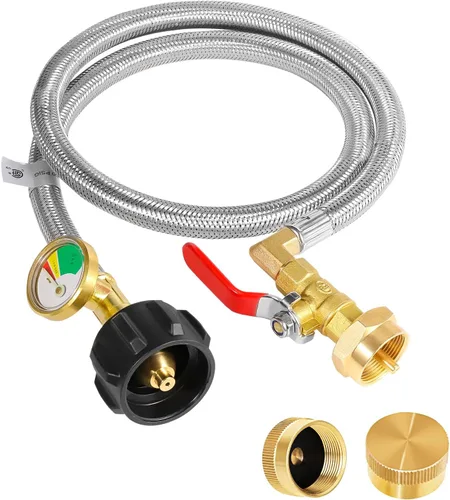 Vista 8 de Adaptador de Recarga de Propano para Tanques de 1 libra, Manguera Adaptadora de Tanque de Propano Mejorada de 3 pies/36 pulgadas con Medidor