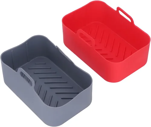 Vista 5 de Airshi Freidoras de silicona, cesta rectangular apta para lavavajillas, antiadherente, reutilizable, para la cocina del hogar (rojo y gris)