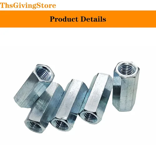 Vista 3 de 10 tuercas hexagonales M10-0.059 x 1.260 in de largo para varilla, 3 extensores de perno chapados en zinc, rosca hembra, ajuste recto, tuerca