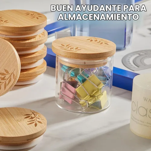 Vista 6 de 6 tapas para tarros de yogur compatibles con Oui, tapas de bambú con anillo