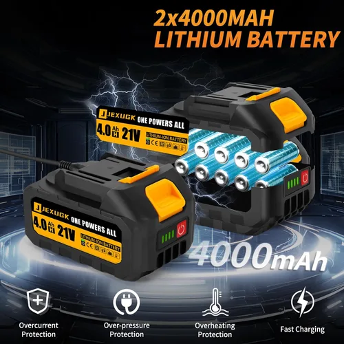 Vista 4 de JEXUGK Motosierra sin escobillas de 12 pulgadas, motosierra inalámbrica de 21V con 2 baterías de 4.0Ah, motosierra eléctrica de gasolina recargable