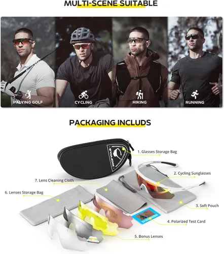 Vista 18 de Lentes de sol polarizados para ciclismo con 5 micas UV400, con armazón TR90.