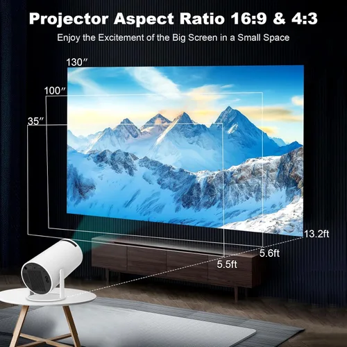 Vista 6 de Mini Projector, Support 4K 1080P Portable Projector with Dual Band WIFI 6, Bluetooth 5.2, 180° Rotatable, Auto Keystone Correction,35"-130" Screen