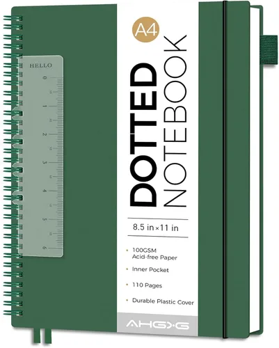 Vista 9 de AHGXG Diario de puntos, cuaderno en espiral de cuadrícula de puntos de 8.5 x 11 pulgadas, cuaderno de puntos grande A4, papel grueso de 3.53 oz/m²