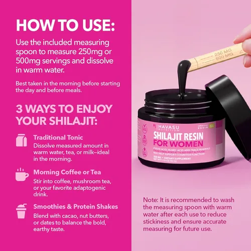 Vista 6 de Himalayan Shilajit para mujeres con ácido fúlvico, ácido húmico y más de 80 oligominerales – 500 mg de resina Shilajit de grado dorado de 16.000