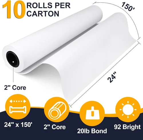 Vista 2 de VOISEN Papel de plotter de formato ancho, 24 pulgadas x 150 pies, 2 rollos, CAD Bond, Bond de 20 libras en núcleo de 2 pulgadas para impresoras