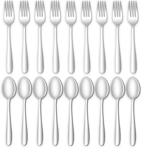 Vista 7 de Juego de cubiertos de 24 tenedores y cucharas para 12, tenedores y cucharas de acero inoxidable negro, cuchara duradera de 8 pulgadas y tenedor