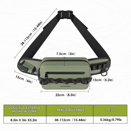 Vista 4 de thkfish Riñonera de pesca impermeable, bolsa de aparejos de pesca con correa ajustable, soporte para caña de pescar, cierre hermético de cremallera