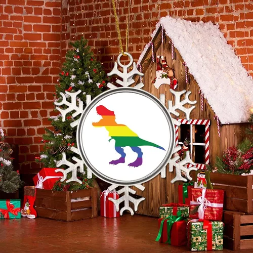 Vista 5 de Regalos de recuerdo de Navidad gay, copo de nieve de metal, decoración para árbol de Navidad, dinosaurio LGBTQ, adornos para árbol de Navidad